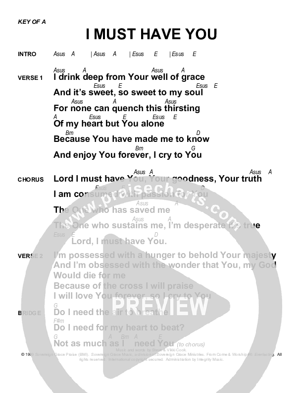 I Must Have You Chords & Lyrics (Sovereign Grace)