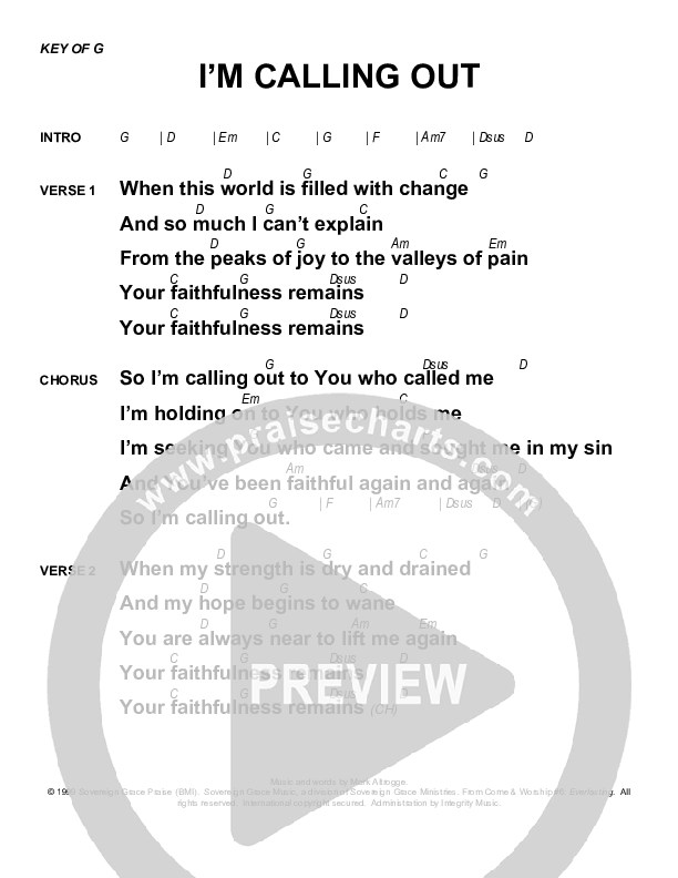 I'm Calling Out Chords & Lyrics (Sovereign Grace)