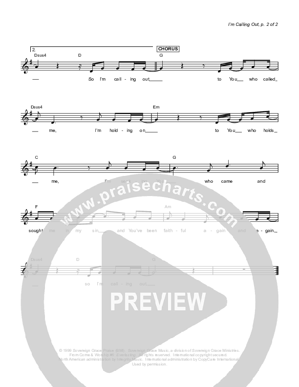 I'm Calling Out Lead Sheet (Sovereign Grace)