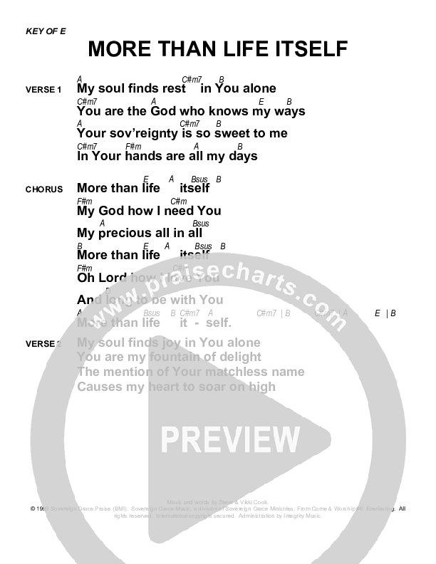 More Than Life Itself Chords & Lyrics (Sovereign Grace)