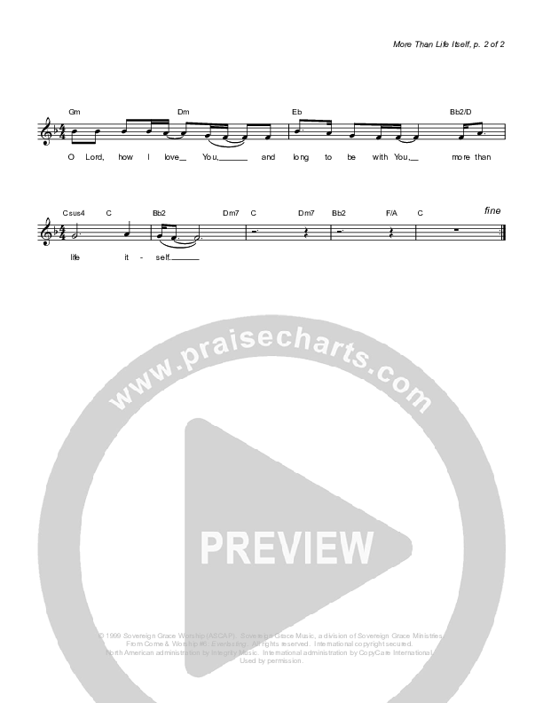 More Than Life Itself Lead Sheet (Sovereign Grace)