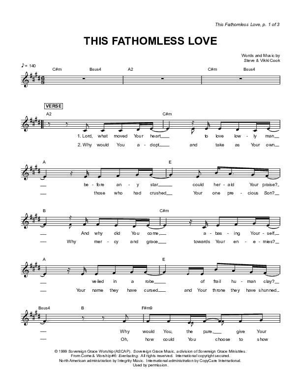 The Fathomless Love Lead Sheet (Sovereign Grace)