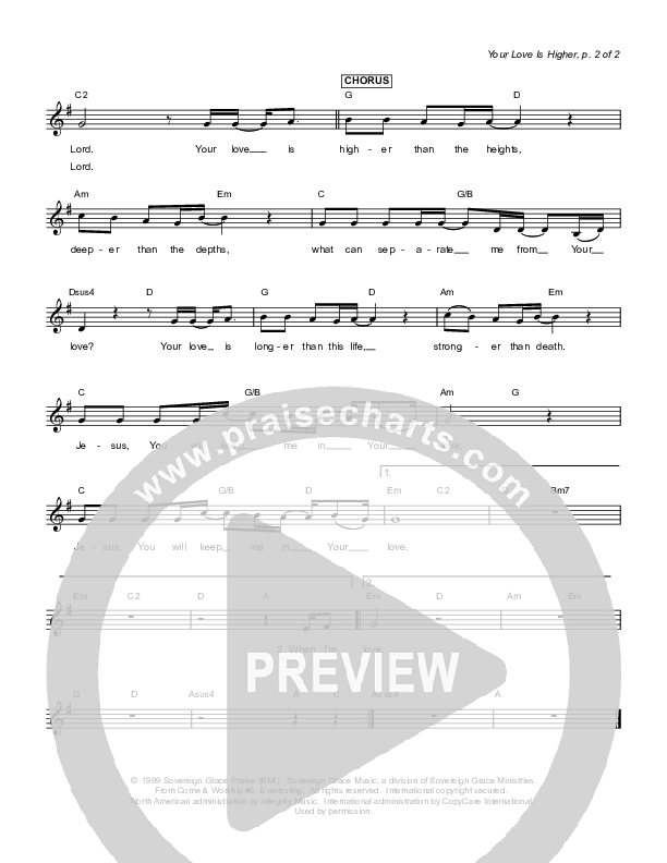 Your Love Is Higher Lead Sheet (Sovereign Grace)