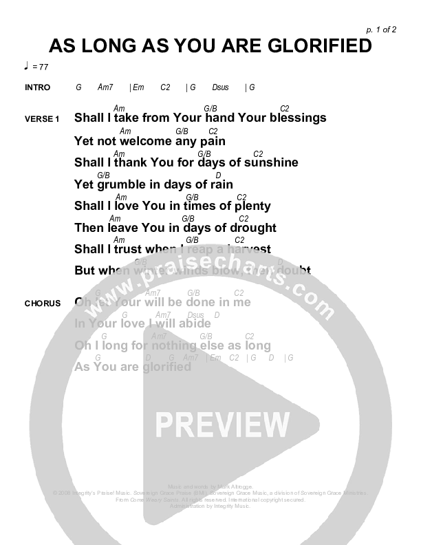 As Long As You Are Glorified Chords & Lyrics (Sovereign Grace)