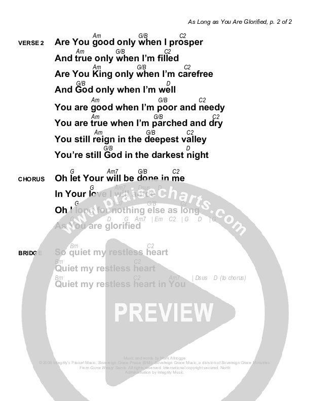 As Long As You Are Glorified Chords & Lyrics (Sovereign Grace)
