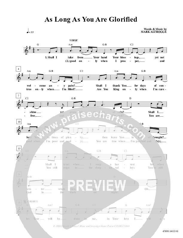 As Long As You Are Glorified Lead Sheet (Sovereign Grace)