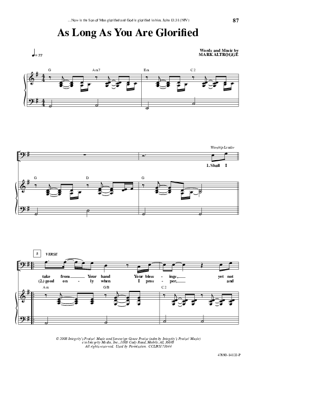 As Long As You Are Glorified Piano/Vocal (Sovereign Grace)