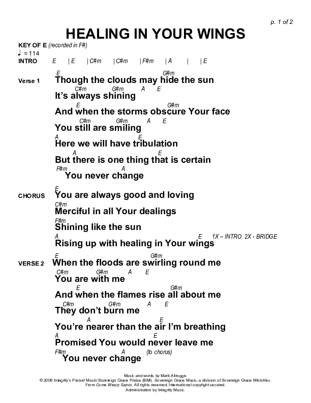 Healing In Your Wings Chords & Lyrics (Sovereign Grace)