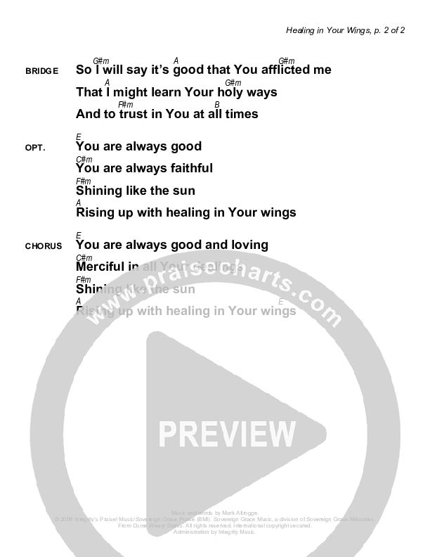 Healing In Your Wings Chords & Lyrics (Sovereign Grace)