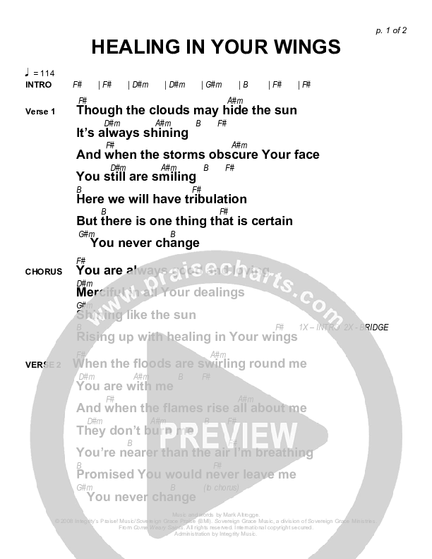 Healing In Your Wings Chords & Lyrics (Sovereign Grace)