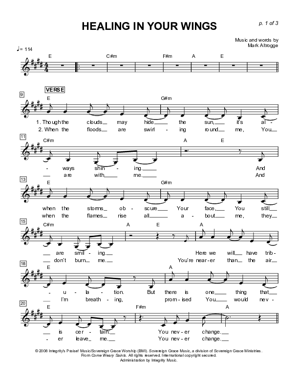 Healing In Your Wings Lead Sheet (Sovereign Grace)