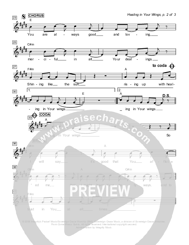 Healing In Your Wings Lead Sheet (Sovereign Grace)