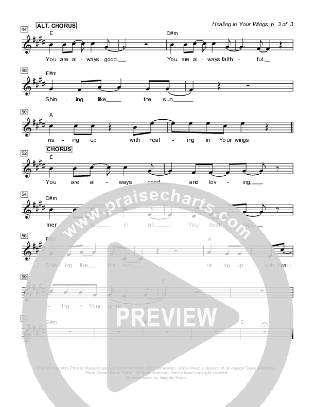 Healing In Your Wings Lead Sheet (Sovereign Grace)