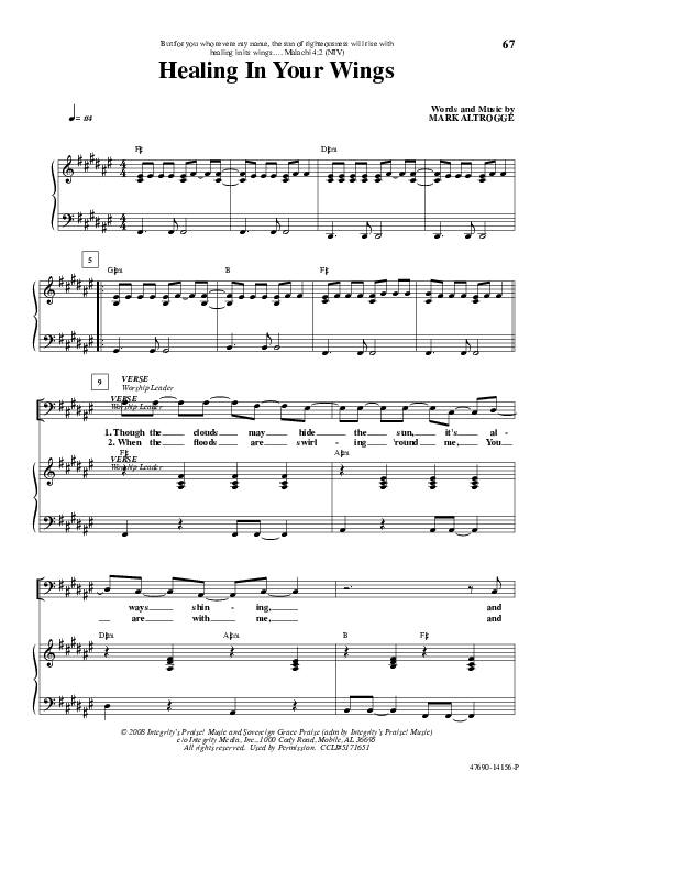 Healing In Your Wings Piano/Vocal (Sovereign Grace)