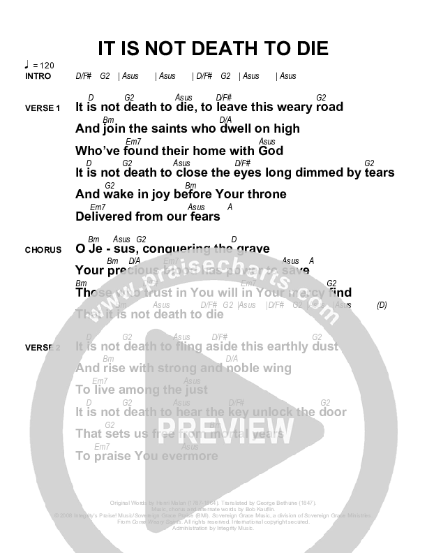 It Is Not Death To Die Chords & Lyrics (Sovereign Grace)