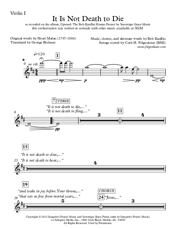 It Is Not Death To Die Violin 1 (Sovereign Grace)