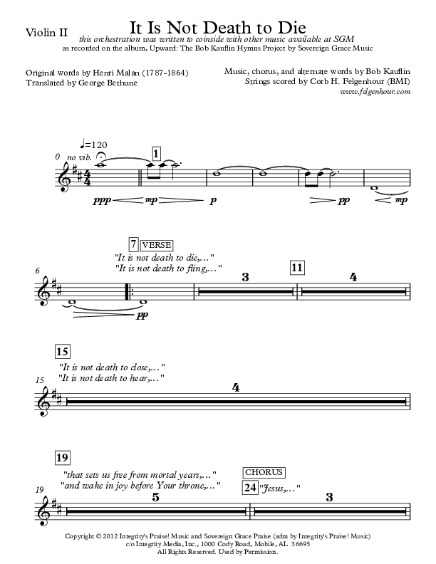It Is Not Death To Die Violin 2 (Sovereign Grace)