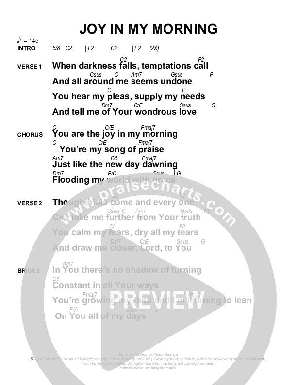 Joy In My Morning Chords & Lyrics (Sovereign Grace)