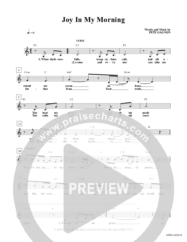 Joy In My Morning Lead Sheet (Sovereign Grace)