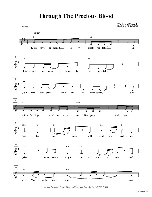 Through The Precious Blood Lead Sheet (Sovereign Grace)