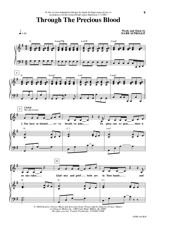 Through The Precious Blood Piano/Vocal (Sovereign Grace)