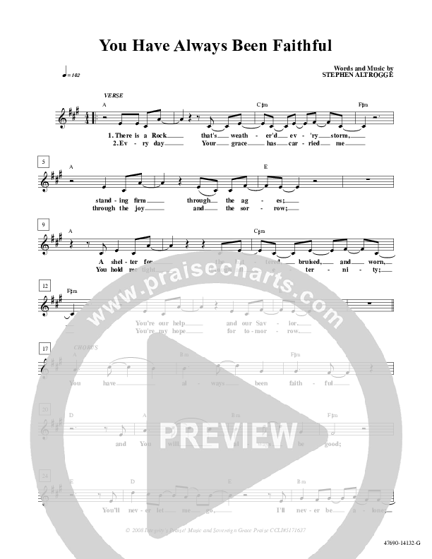 You Have Always Been Faithful Lead Sheet (Sovereign Grace)