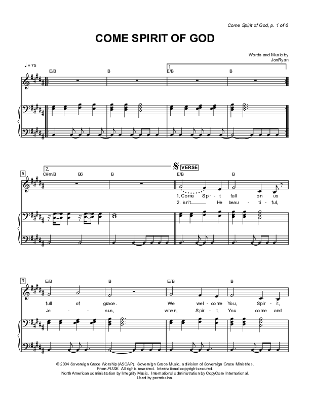 Come Spirit Of God Lead & Piano (Sovereign Grace)