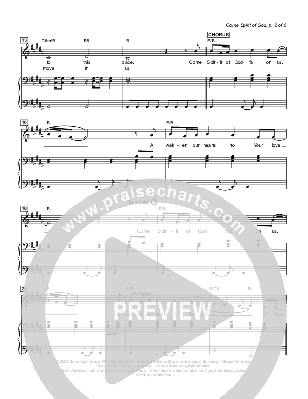 Come Spirit Of God Lead & Piano (Sovereign Grace)