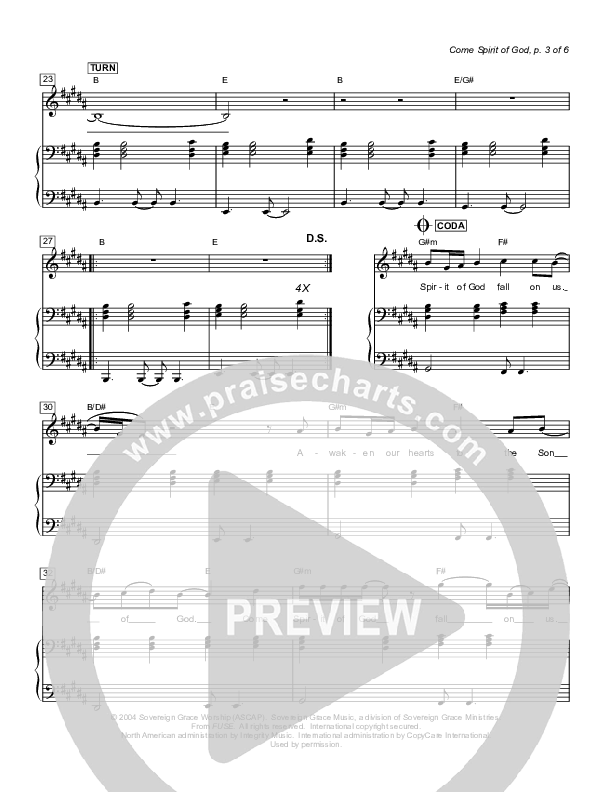 Come Spirit Of God Lead & Piano (Sovereign Grace)