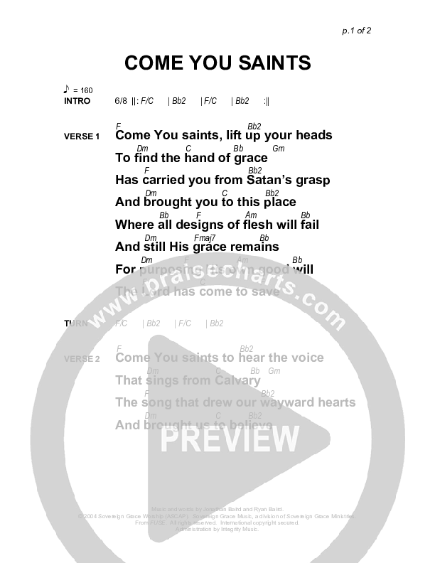 Come You Saints Chords & Lyrics (Sovereign Grace)