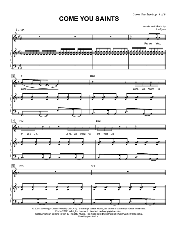 Come You Saints Piano/Vocal (Sovereign Grace)
