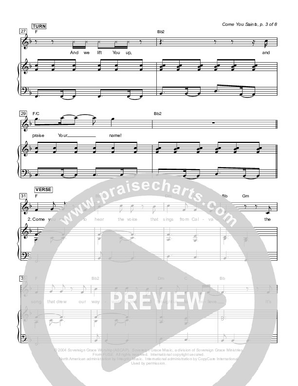 Come You Saints Piano/Vocal (Sovereign Grace)