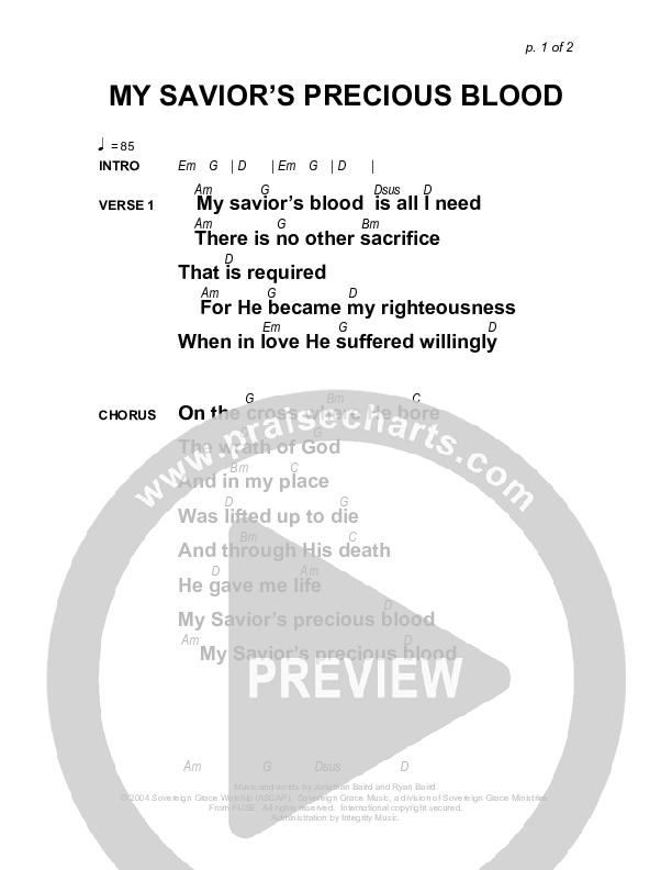 My Savior's Precious Blood Chords & Lyrics (Sovereign Grace)