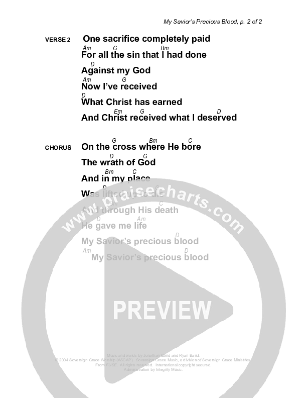 My Savior's Precious Blood Chords & Lyrics (Sovereign Grace)
