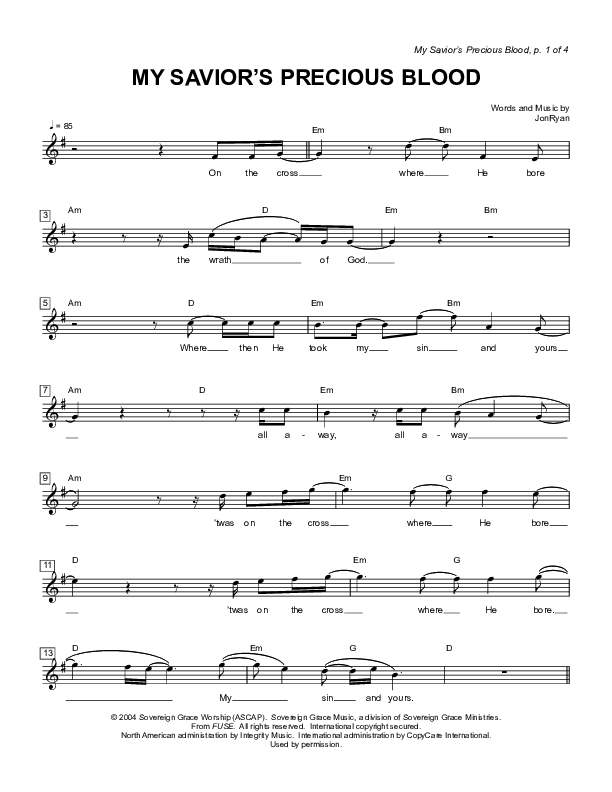 My Savior's Precious Blood Lead Sheet (Sovereign Grace)