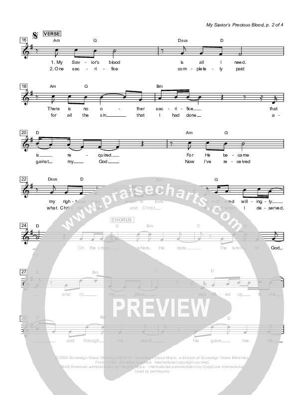 My Savior's Precious Blood Lead Sheet (Sovereign Grace)