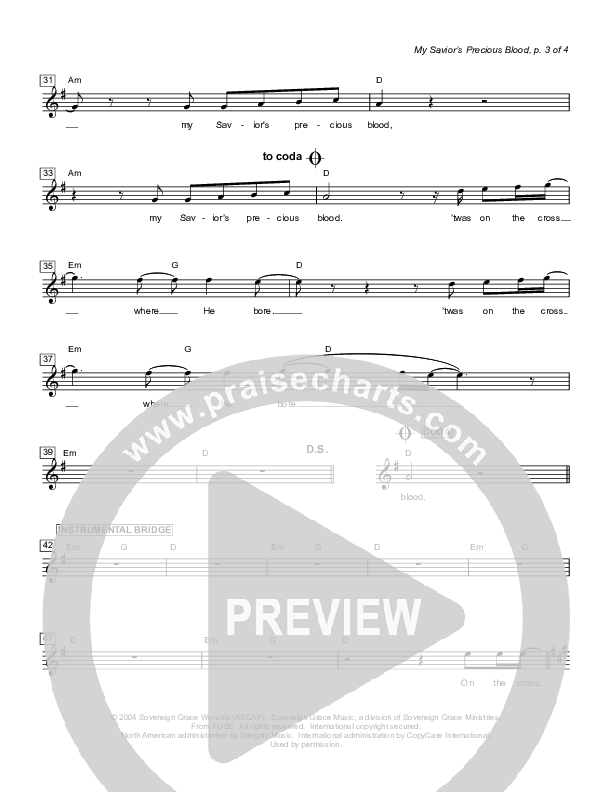 My Savior's Precious Blood Lead Sheet (Sovereign Grace)