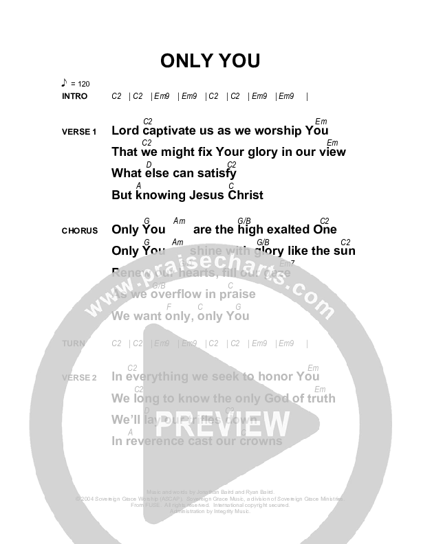 Only You Chords & Lyrics (Sovereign Grace)