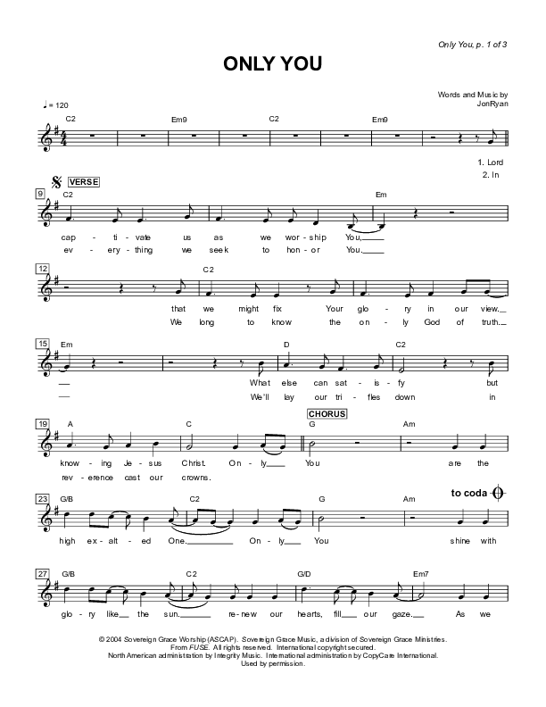 Only You Lead Sheet (Sovereign Grace)