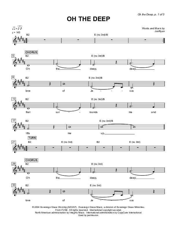 Oh The Deep Lead Sheet (Sovereign Grace)