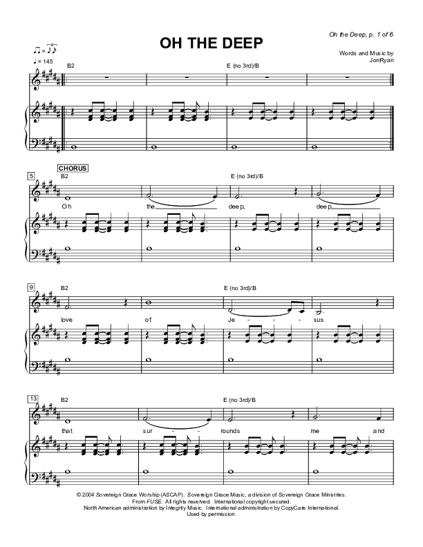 Oh The Deep Piano/Vocal (Sovereign Grace)