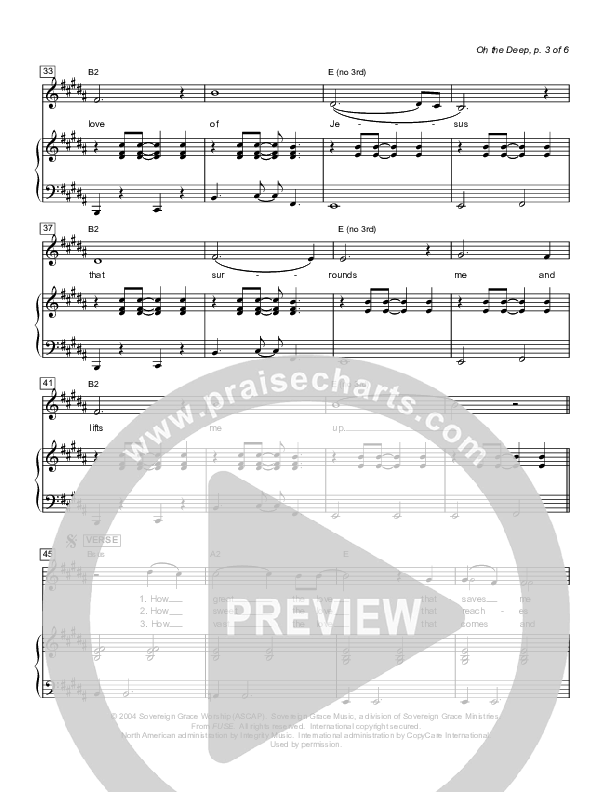 Oh The Deep Piano/Vocal (Sovereign Grace)