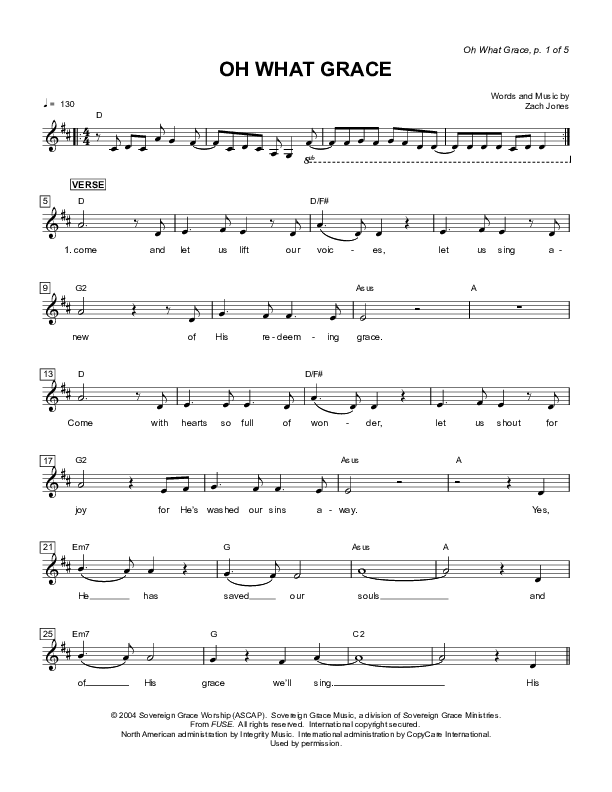 Oh What Grace Lead Sheet (Sovereign Grace)