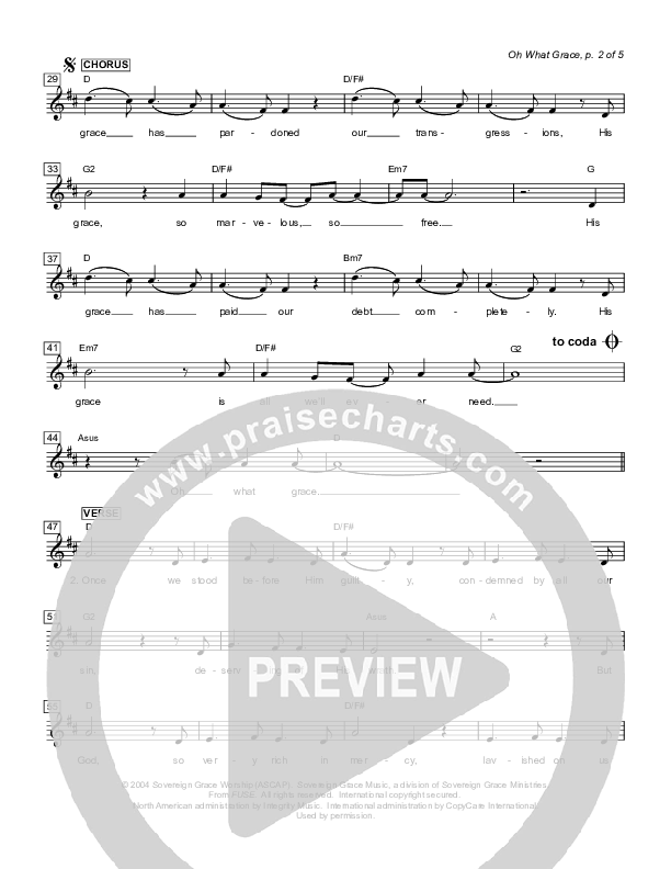 Oh What Grace Lead Sheet (Sovereign Grace)