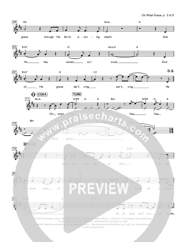 Oh What Grace Lead Sheet (Sovereign Grace)