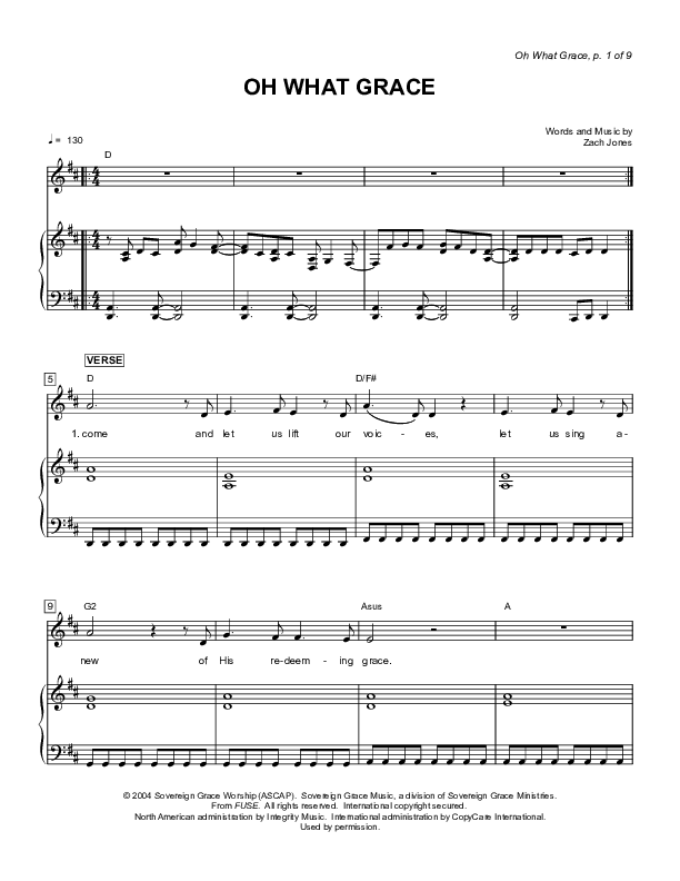 Oh What Grace Lead & Piano (Sovereign Grace)