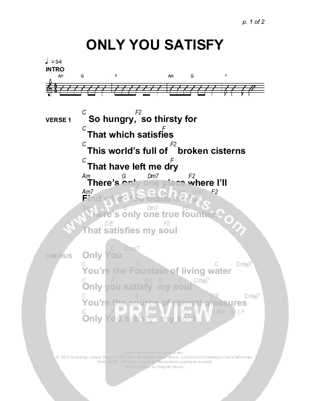 Only You Satisfy Chords & Lyrics (Sovereign Grace)
