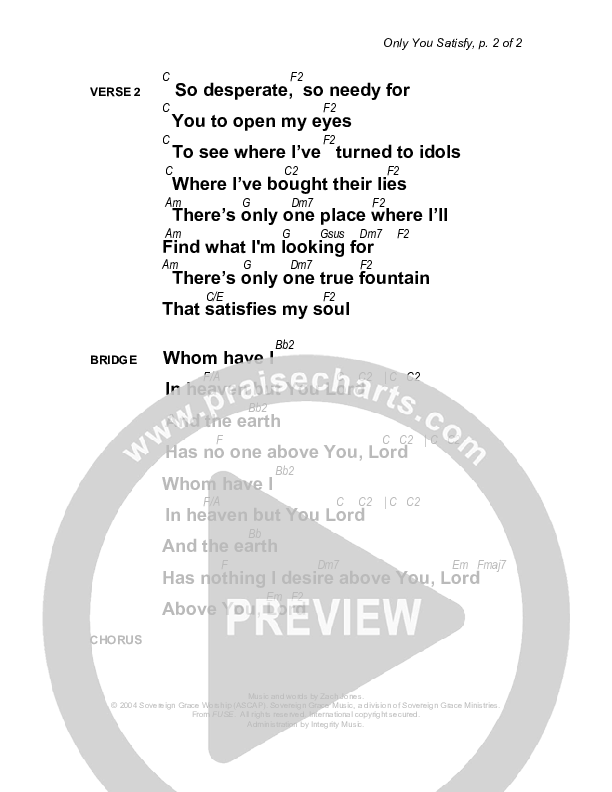 Only You Satisfy Chords & Lyrics (Sovereign Grace)