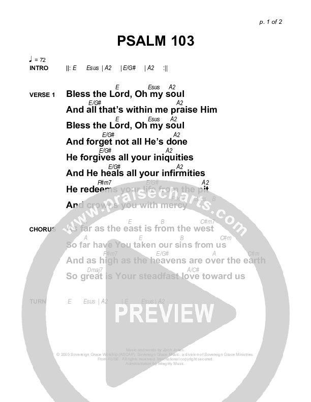 Psalm 103 Chords & Lyrics (Sovereign Grace)