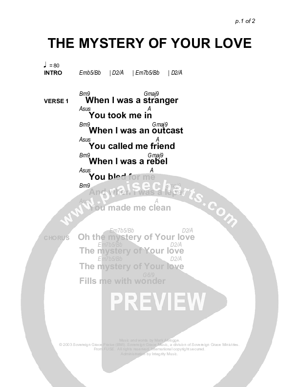The Mystery Of Your Love Chords & Lyrics (Sovereign Grace)